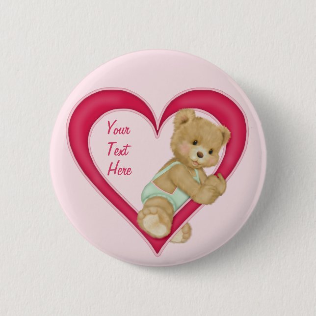Chapa Redonda De 5 Cm Teddy Heart - Personalizar (Anverso)