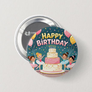 Chapa Redonda De 5 Cm Tema de bailarina de cumpleaños feliz