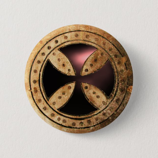 Chapa Redonda De 5 Cm TEMPLAR ANTIGUO Gema de Onyx negro CRUZ (Anverso)