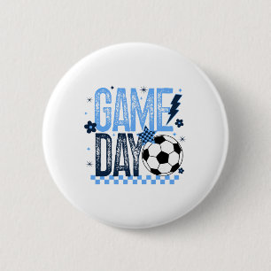 Chapa Redonda De 5 Cm Temporada de fútbol del día del juego Retro azul c