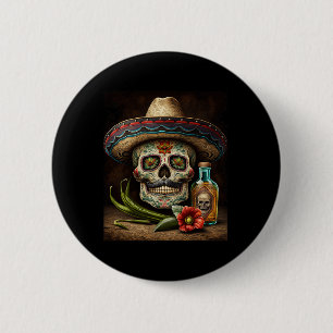 Chapa Redonda De 5 Cm Tequila Sombrero Calavera De Azúcar Mexicana Cinco