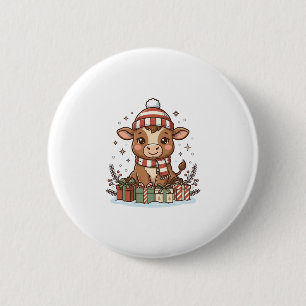 Chapa Redonda De 5 Cm Ternero de Navidad lindo con regalos Vintage Vecto