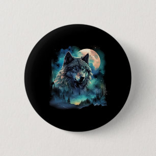 Chapa Redonda De 5 Cm Terrenos de caza del lobo gris Galaxia del bosque