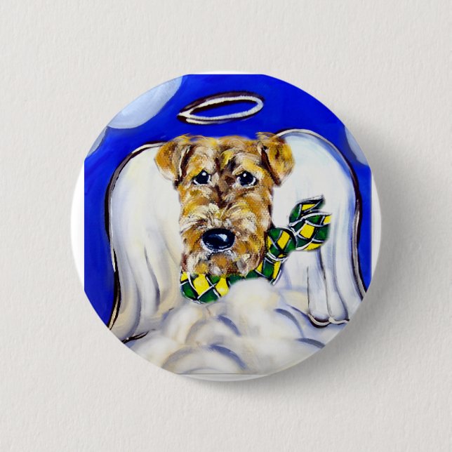 Chapa Redonda De 5 Cm Terrier Airedale Ángel (Anverso)