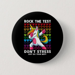 Chapa Redonda De 5 Cm Test Day Rock the Test Dabbing Unicorn Boys Chicas