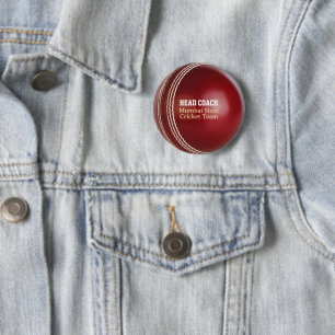 Chapa Redonda De 5 Cm Test Match Red Cricket Ball con texto Personalizad