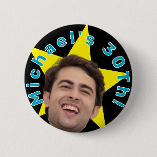 Chapa Redonda De 5 Cm Texto de foto personalizada y nombre de cumpleaños