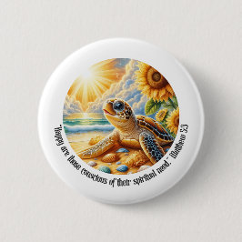 Chapa Redonda De 5 Cm Texto del año JW 2026 Tortuga feliz Mateo 5:3