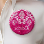 Chapa Redonda De 5 Cm Texto del Personalizado del patrón de Damasco de G<br><div class="desc">Un patrón vintage con un diseño de pizarra y encaje. Eche un vistazo a las flores y hojas.Un diseño moderno con colores y elegancia en tonos de joyas. Los elementos son más fáciles de personalizar cuando se reemplazan primero todo el texto y las fotos. Si su arte todavía necesita ser...</div>