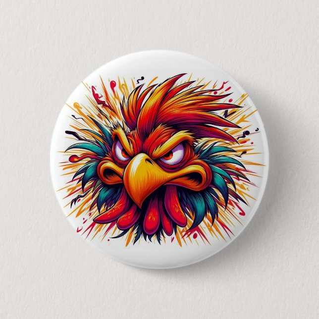 Chapa Redonda De 5 Cm Thad the Mad Rooster Button (Anverso)