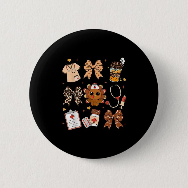 Chapa Redonda De 5 Cm Thankful Turkey Nurse Fall Stethoscope Coquette Th (Anverso)