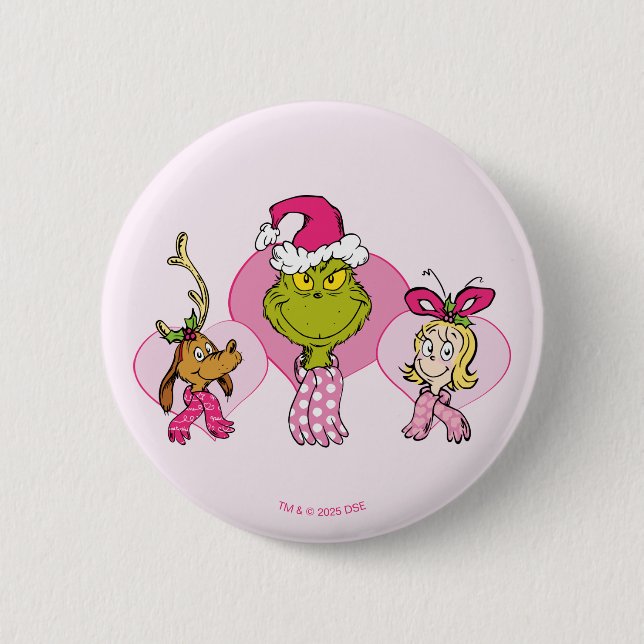 Chapa Redonda De 5 Cm The Grinch Crew in Pink Valentine's Portrait (Anverso)
