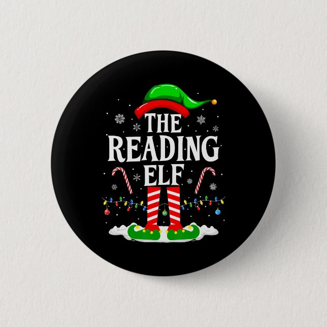 Chapa Redonda De 5 Cm The Reading Elf Xmas Funny Book Lover Christmas Bo (Anverso)