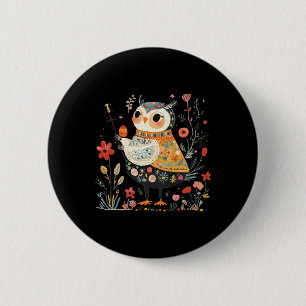 Chapa Redonda De 5 Cm The Wise Owl Guardian - Arte popular de huevo de P
