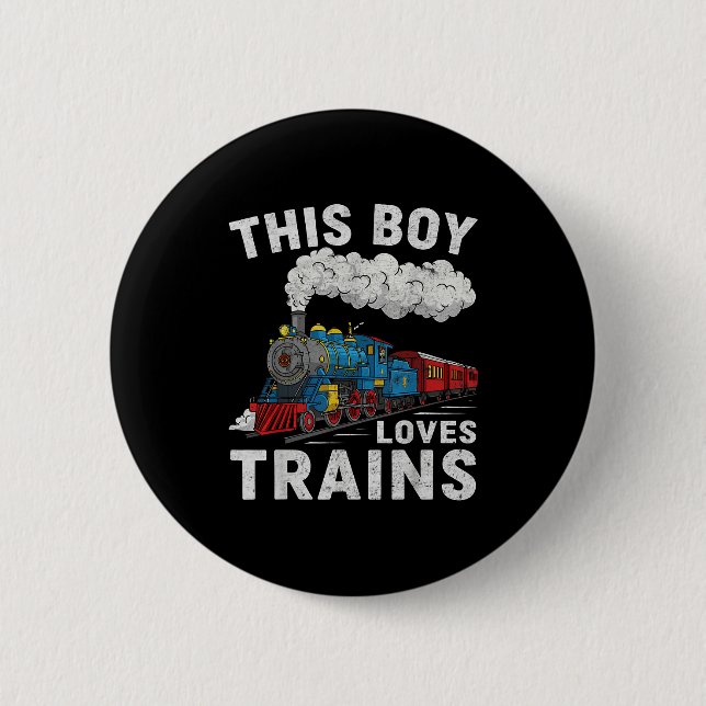 Chapa Redonda De 5 Cm This Boy Loves Trains Railroad Train Wagon Lover K (Anverso)