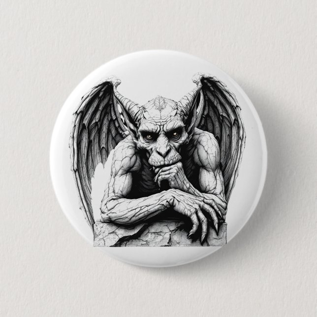 Chapa Redonda De 5 Cm Thoughtful Gargoyle (Anverso)