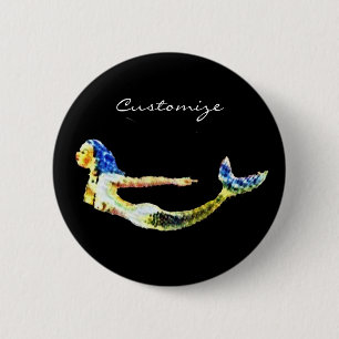 Chapa Redonda De 5 Cm Thunder_Cove, Sirena Nadando