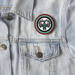 Chapa Redonda De 5 Cm Thunderbird de arte nativo americano Red Black Hai