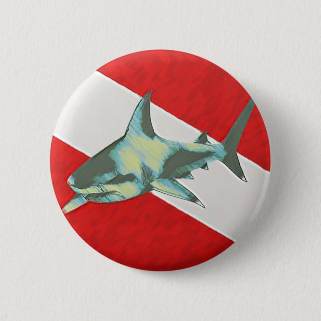 Chapa Redonda De 5 Cm tiburón con bandera de inmersión (Anverso)