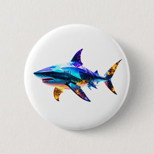 Chapa Redonda De 5 Cm "Tiburón Geométrico Colorido – Arte de Polígonos V
