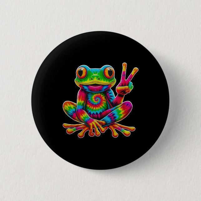 Chapa Redonda De 5 Cm Tie-dye Frog Peace Sign Hippie Christmas Frog  (Anverso)