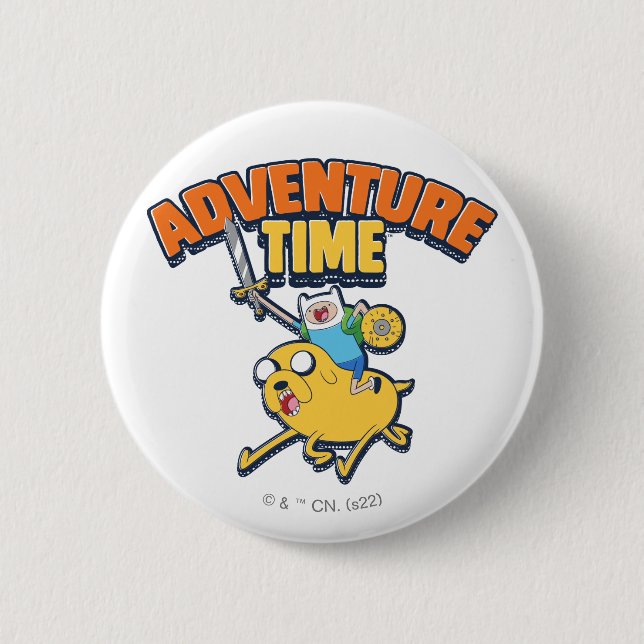 Chapa Redonda De 5 Cm Tiempo de aventura | Finn Riding Jake (Anverso)