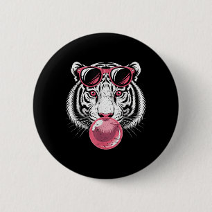 Chapa Redonda De 5 Cm Tiger Face Pink Sungles Jungla Vibes Animal Lover