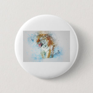 Chapa Redonda De 5 Cm Tiger Roar Animal Art Resumen Vintage acuarela.