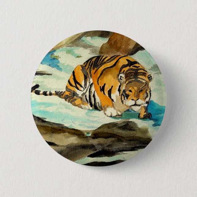 Chapa Redonda De 5 Cm Tigre acuarela (Anverso)