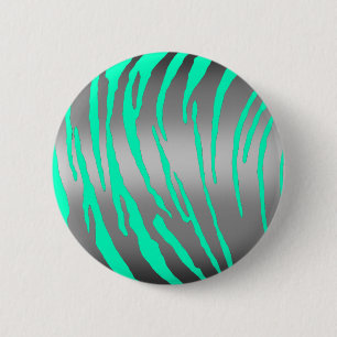 Chapa Redonda De 5 Cm Tigre de plata tira rayas Aqua