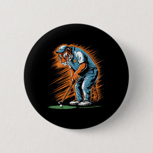 Chapa Redonda De 5 Cm Tigre Divertido Jugando Golf Tigre Golfista Animal