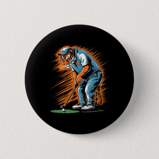 Chapa Redonda De 5 Cm Tigre Divertido Jugando Golf Tigre Golfista Animal