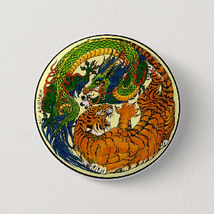 Chapa Redonda De 5 Cm Tigre y dragón Yin Yang