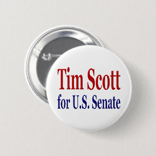 Chapa Redonda De 5 Cm Tim Scott por el Senado con texto azul rojo