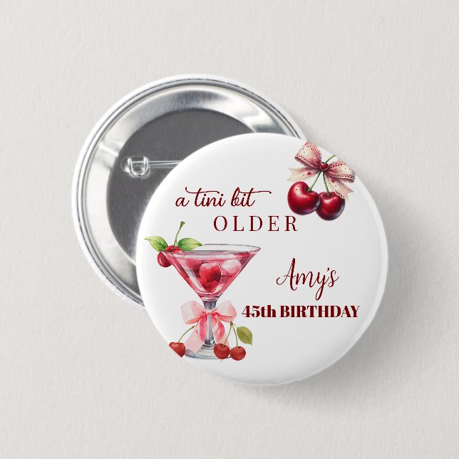 Chapa Redonda De 5 Cm Tini Bit Older Cherry Martini 45th Birthday Favor (Anverso y reverso)