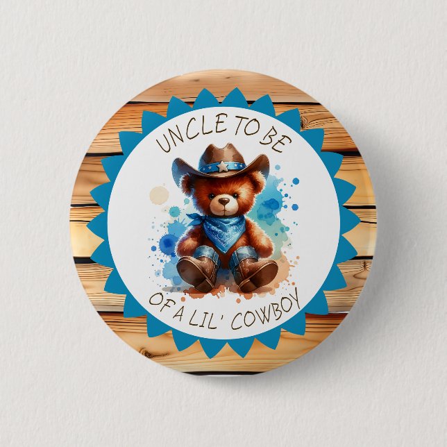 Chapa Redonda De 5 Cm Tío, | Cowboy Teddy Bear Baby Shower (Anverso)