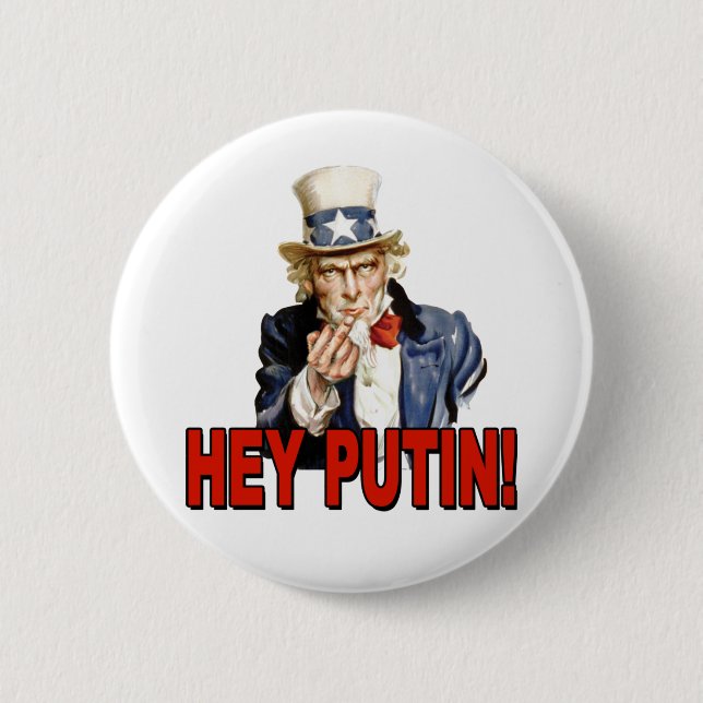 Chapa Redonda De 5 Cm Tío Sam dedo medio Hey Putin  (Anverso)