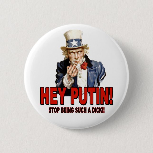 Chapa Redonda De 5 Cm Tío Sam dedo medio Hey Putin Dick (Anverso)