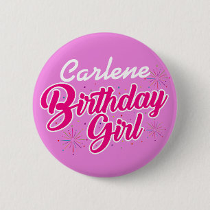 Chapa Redonda De 5 Cm Tipografía rosa del Chica de cumpleaños con NOMBRE
