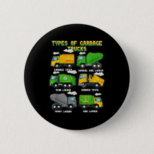 Chapa Redonda De 5 Cm Tipos de Camión De Basura Niños Camión Trashtruck 
