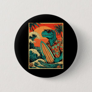 Chapa Redonda De 5 Cm Tirannosaurus Retro Surfista Verano Hawaiano Dinos