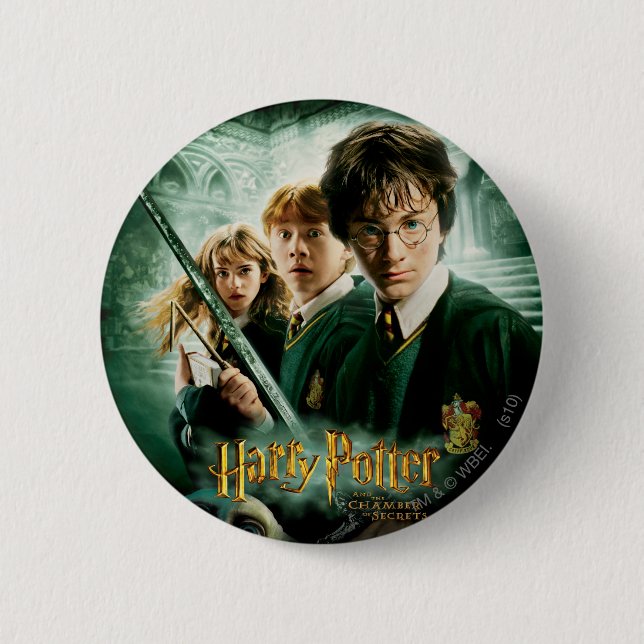 Chapa Redonda De 5 Cm Tiro de grupo de Harry Potter Ron Hermione Dobby (Anverso)