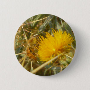 Chapa Redonda De 5 Cm Tistle de abejas y estrellas (Centaurea solstitial