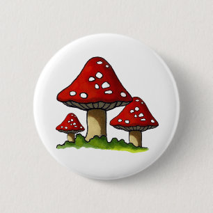 Chapa Redonda De 5 Cm Toadtstools rojo, seta: Arte a pulso