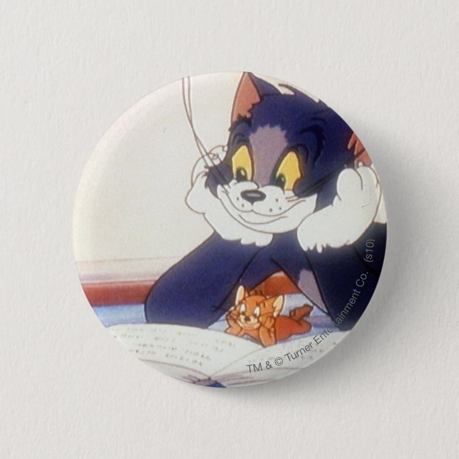 Chapa Redonda De 5 Cm Tom y Jerry leen un libro (Anverso)