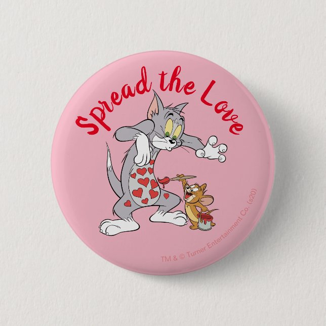 Chapa Redonda De 5 Cm Tom y Jerry Painting Valentine Hearts (Anverso)