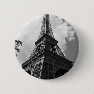 Chapa Redonda De 5 Cm Torre Eiffel Blanca y Negra en París