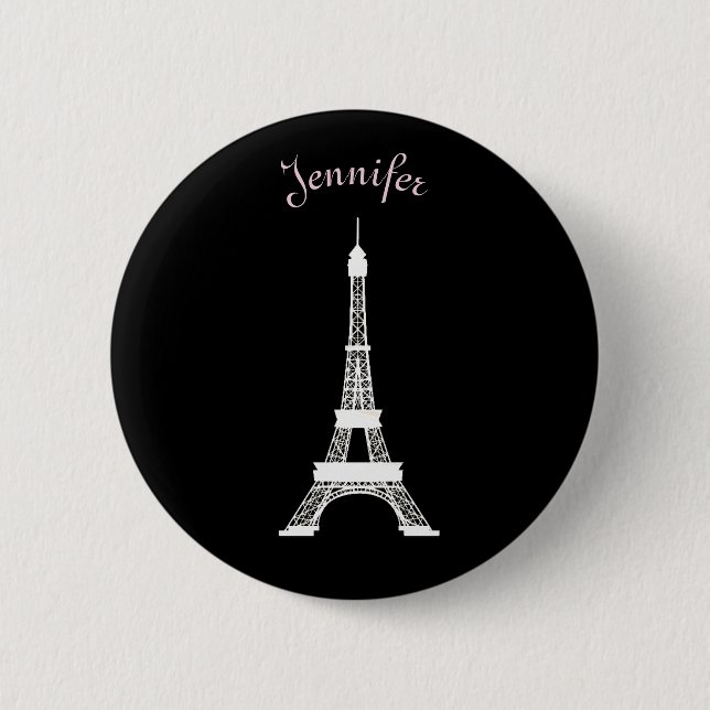 Chapa Redonda De 5 Cm Torres Eiffel francesas negras, rosadas, blancas (Anverso)