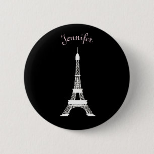 Chapa Redonda De 5 Cm Torres Eiffel francesas negras, rosadas, blancas