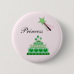 Chapa Redonda De 5 Cm Torta de Princesa y Varita Verde